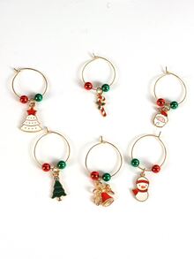 6入組圣誕節拐杖狀图案葡萄酒杯鉤,適用於酒吧,生日派对,酒店,家庭聚會等場合