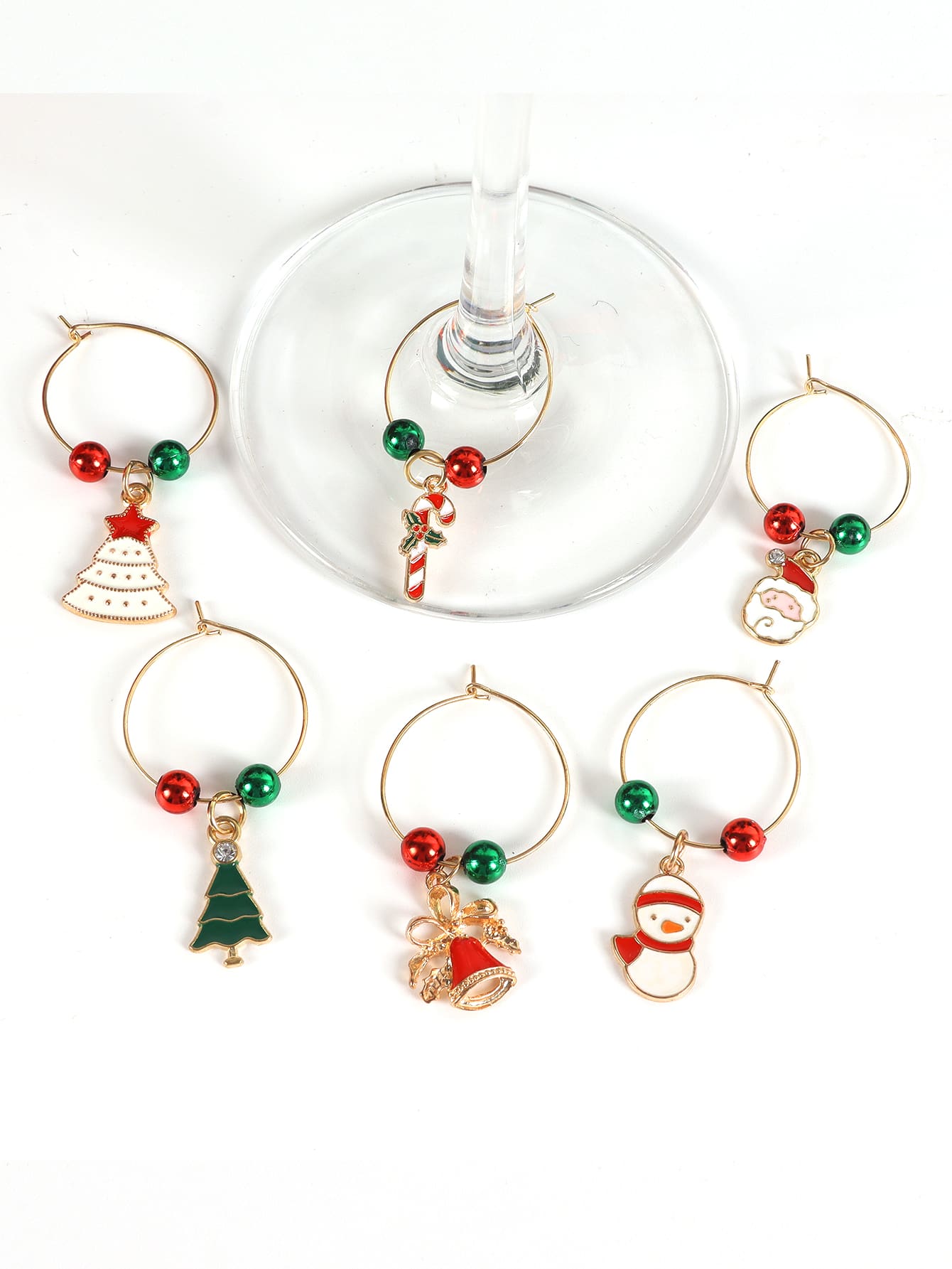 6入組圣誕節拐杖狀图案葡萄酒杯鉤,適用於酒吧,生日派对,酒店,家庭聚會等場合