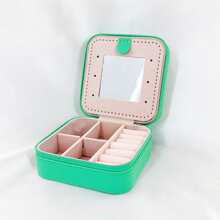 A Có thể mang đi Hộp đồ trang sức Với Nhung Lót , Kim loại Dây kéo Và Gương , Đúng mốt Dành cho Cô gái , Dung lượng lớn Đối với Đi du lịch Và Sử dụng hàng ngày - Màu xanh lam - Xem 3