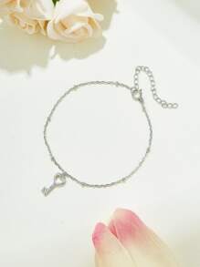 1pc 925 Sterling Silver Key Shaped Beaded Bracelet - key - View 2