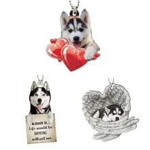 Puppy Lovers Car Rear View Mirror Accessories Car Ornament Hanging Charm Interior Rearview Pendant Decor - Black and White - View 2