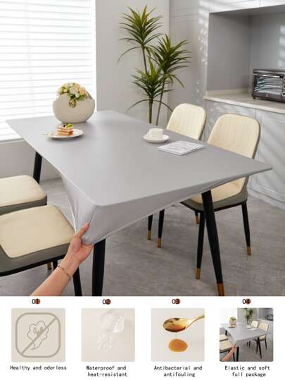 1PC Rectangular Solid Color Waterproof Tablecloth, Simple Style, Oil-Proof, Luxurious, Dust-Proof, Rectangular Tablecloth, Suitable For Desk, Dining Table, Coffee Table, Home Use