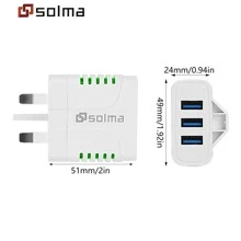 Solma 3口USB牆壁充電器適用於行動電話旅行充電器，糖果色外觀，帶LED充電指示燈，多口智能頭部發光口電池充電器，可兼容iPhone - 綠色 - 查看 2