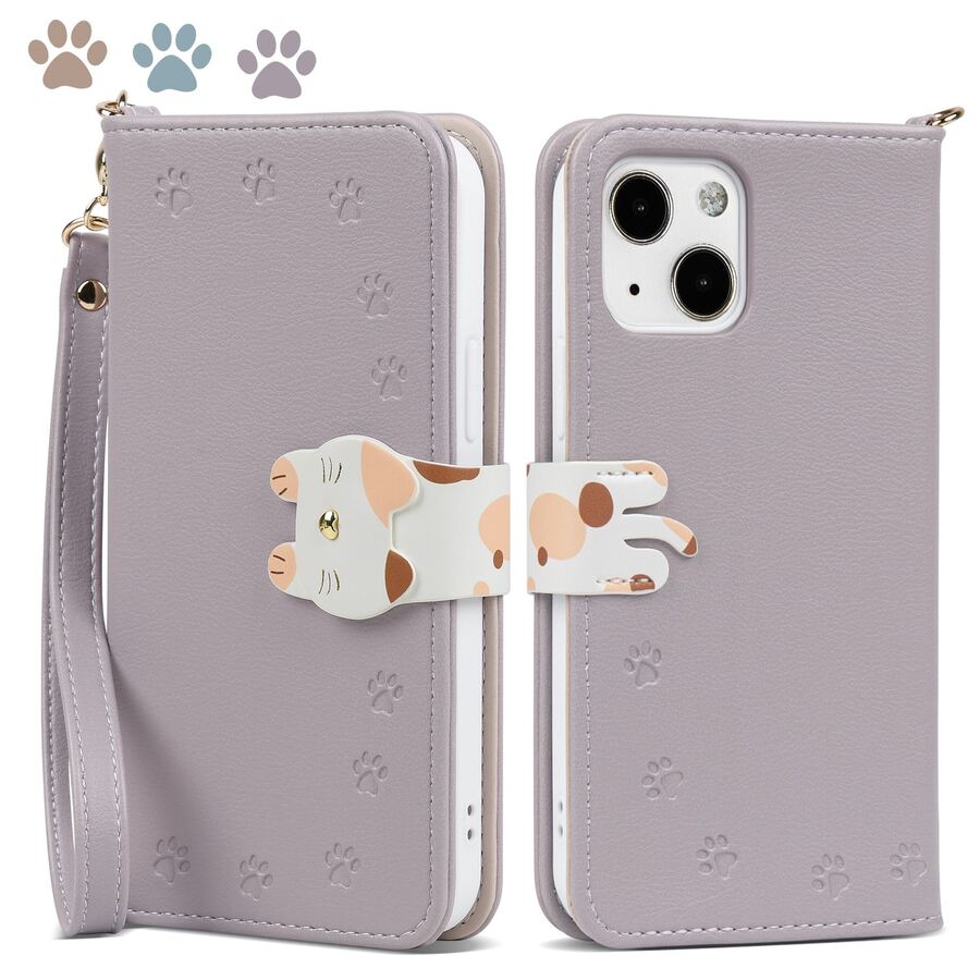 Flip Case Compatible with iPhone Case Cat Head Cover Magnetic Closure Phone Case Phone Holder - Smoky Purple - View 1