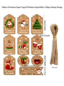 100 cái/gói Thẻ quà tặng giấy Giáng sinh, Thẻ giấy Giáng sinh đục lỗ sẵn để tự làm tem gói quà Giáng sinh và nhãn Thẻ tên gói - Nhiều màu - Xem 3