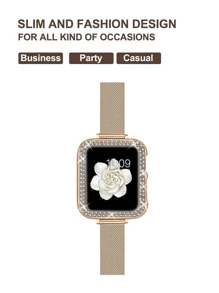 2pcs Rose Gold Stainless Steel Breathable Adjustable Milanese Mesh Band + 2 Rows Shiny Crystal Rhinestone Watch Case Compatible With Apple Watch Se 8 7 6 5 4 3 2 1 Series,for Band Size 38mm 40mm 41mm 42mm 44mm 45mm, Hard Pc Watch Frame Protective Cover