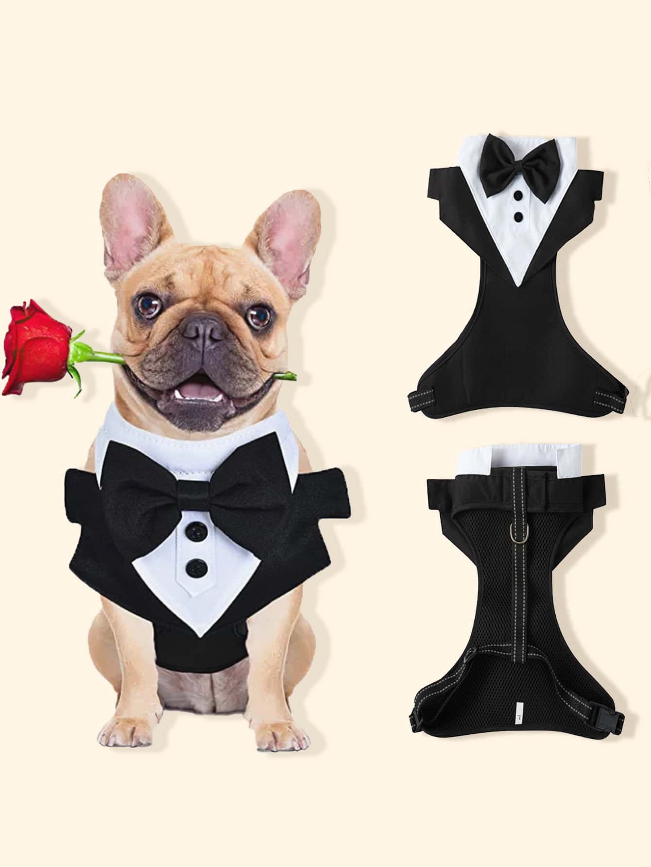 1pc Pet Leash & Escape-proof Dog Suit With Harness, Suitable For Small & Medium Sized Dogs, For Festival & Birthday Outfits - Black and White - View 1