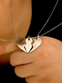 ATLVXJL 3入組好朋友/姊妹/兄弟戀人愛心不銹鋼吊墜項鍊，女性/至愛節日禮物 - 銀色 - 查看 2