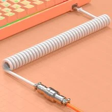 定制卷織鍵盤線,2.0m(0.66英尺) Usb-c到usb-a Tpu機械鍵盤線,可拆卸金屬航行噴嘴雙層袖子電纜適用於遊戲鍵盤(白色和橙色) - 白色拼橙色 - 查看 2