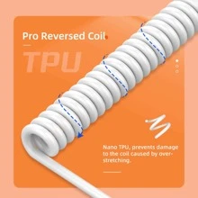定制卷織鍵盤線,2.0m(0.66英尺) Usb-c到usb-a Tpu機械鍵盤線,可拆卸金屬航行噴嘴雙層袖子電纜適用於遊戲鍵盤(白色和橙色) - 白色拼橙色 - 查看 4