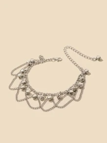 1入組歐美風格金屬多層鏈式腳鏈帶鈴鐺吊墜設計,合適的適合女士在海灘,日常,派對,作為禮品 - 銀色 - 查看 2