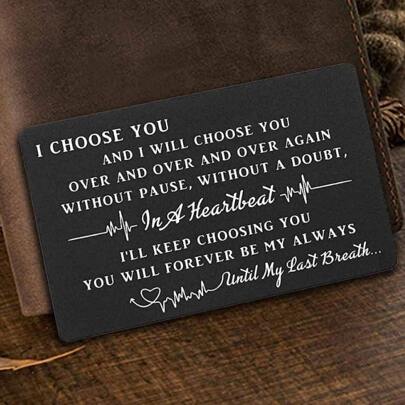 1 Pieza Inserto De Tarjeta De Billetera De Aleación De Aluminio Grabado Con Láser De Forma Rectangular Para Hombre, Regalos Románticos De Aniversario Para Novia/novio