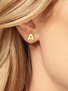 1 PC A-Z Letter Vintage Hoop Earrings Ladies Jewellery S925 Sterling Silver Yellow Gold Plated Fine Jewelry Daily Wear Gifts - Gold - View 4