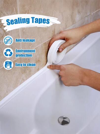 1 Roll No Drill Waterproof Anti-Mold Self-Adhesive Caulk Tape | PVC Sealing Strip | Kitchen & Bathroom Wall Floor Joint Beautifying Tape (Multiple Colors Available) | 3.2m Extra Long Moisture-Proof Anti-Oil Decorative Trim Home Bathroom Decor Fall Decor Back To School