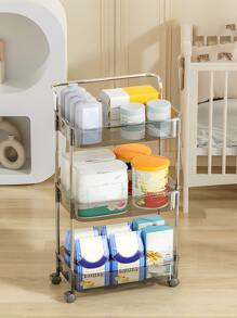 1pc Light Luxury Transparent Kitchen Storage Rack, Wheeled And Movable Bathroom Shelf, Easy To Assemble And Disassemble - Green - View 7