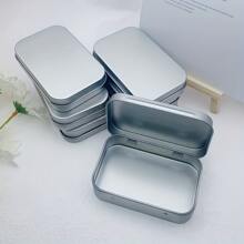 2pcs Mini Portable Stainless Steel Hinged Tin Box Container Set With Lid For Household Storage, Silver, Gift For Valentine's Day - Silver - View 1