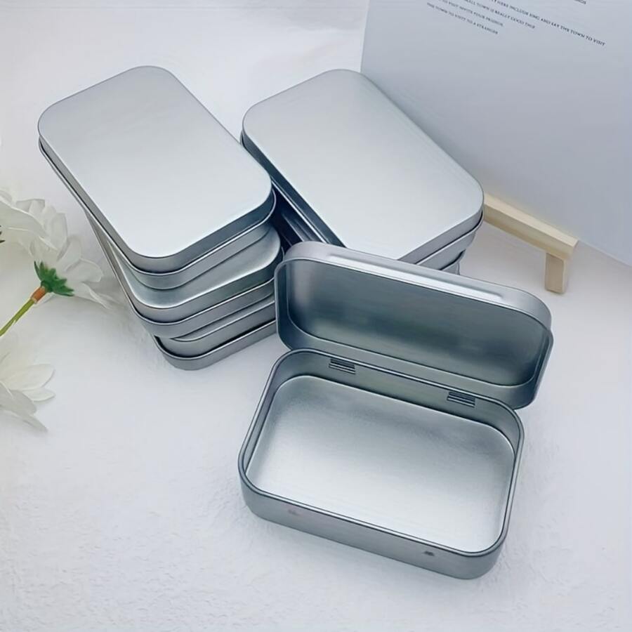 2pcs Mini Portable Stainless Steel Hinged Tin Box Container Set With Lid For Household Storage, Silver, Gift For Valentine's Day - Silver - View 1