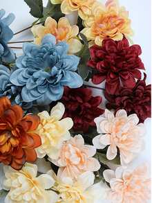 3Pcs Artificial Fall Flowers9 Heads Silk Fake Mums Flowers Faux Chrysanthemum Orange Flowers For Home Fireplace Table Centerpieces Flower Arrangement Fall Decor - Beige - View 6