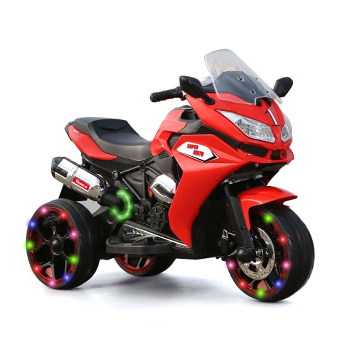 12V Kids Electric Motorcycle Toy,Ride On Motorcycle,Three Lighting Wheels Kids Electric Motorcycle,Electric Ride On Car - 紅色 - 查看 1