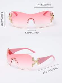 一体式 Y2K 心形装饰金属框架时尚眼镜，经典适合户外、旅行、海滩、休闲、日常穿着、夏季 - 粉色 - 查看 5