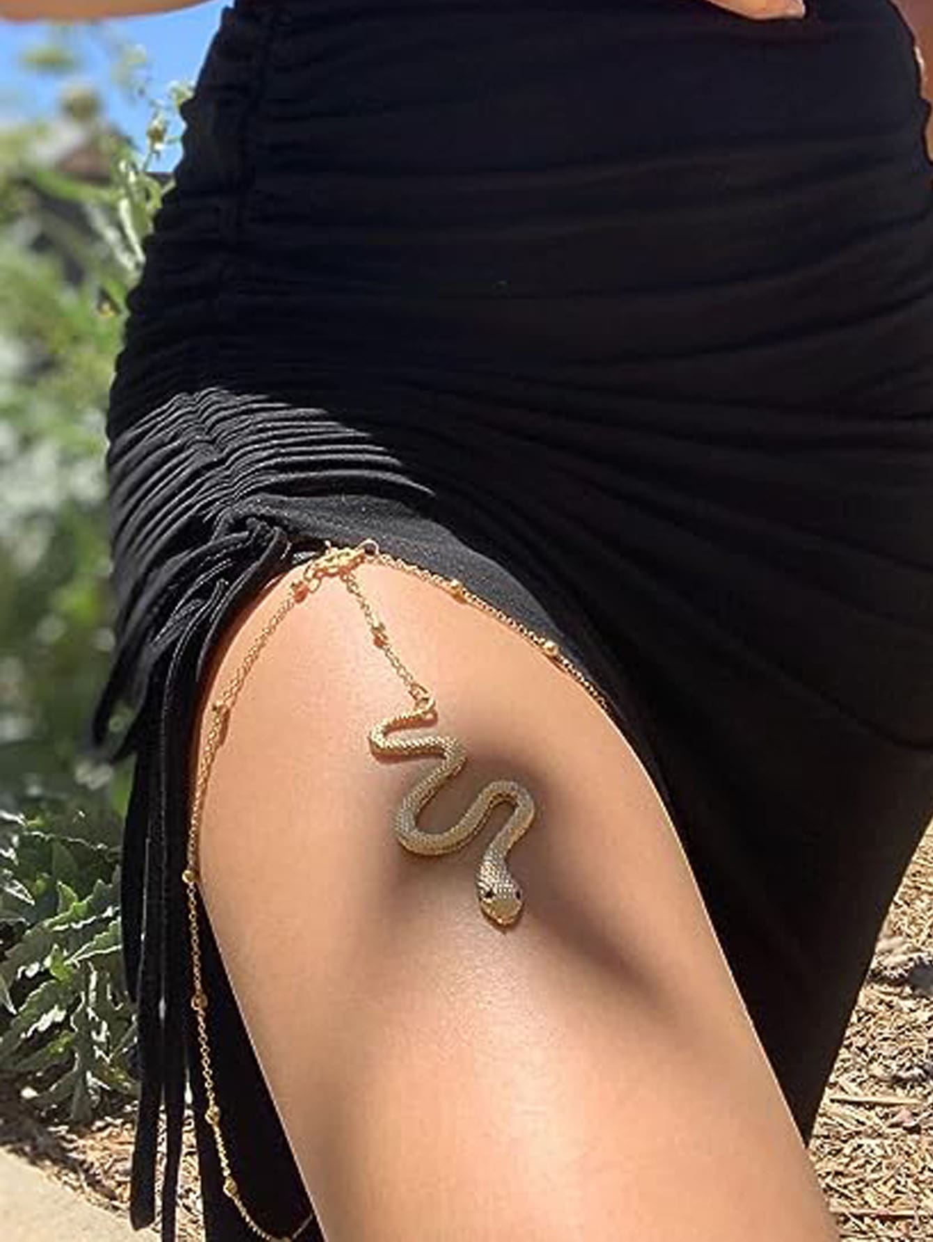 1根蛇形大腿鏈鏈條,女性金色身體鏈條吊墜大腿鏈褲帶鏈, 海灘珠寶配飾女孩 - 金色 - 查看 1