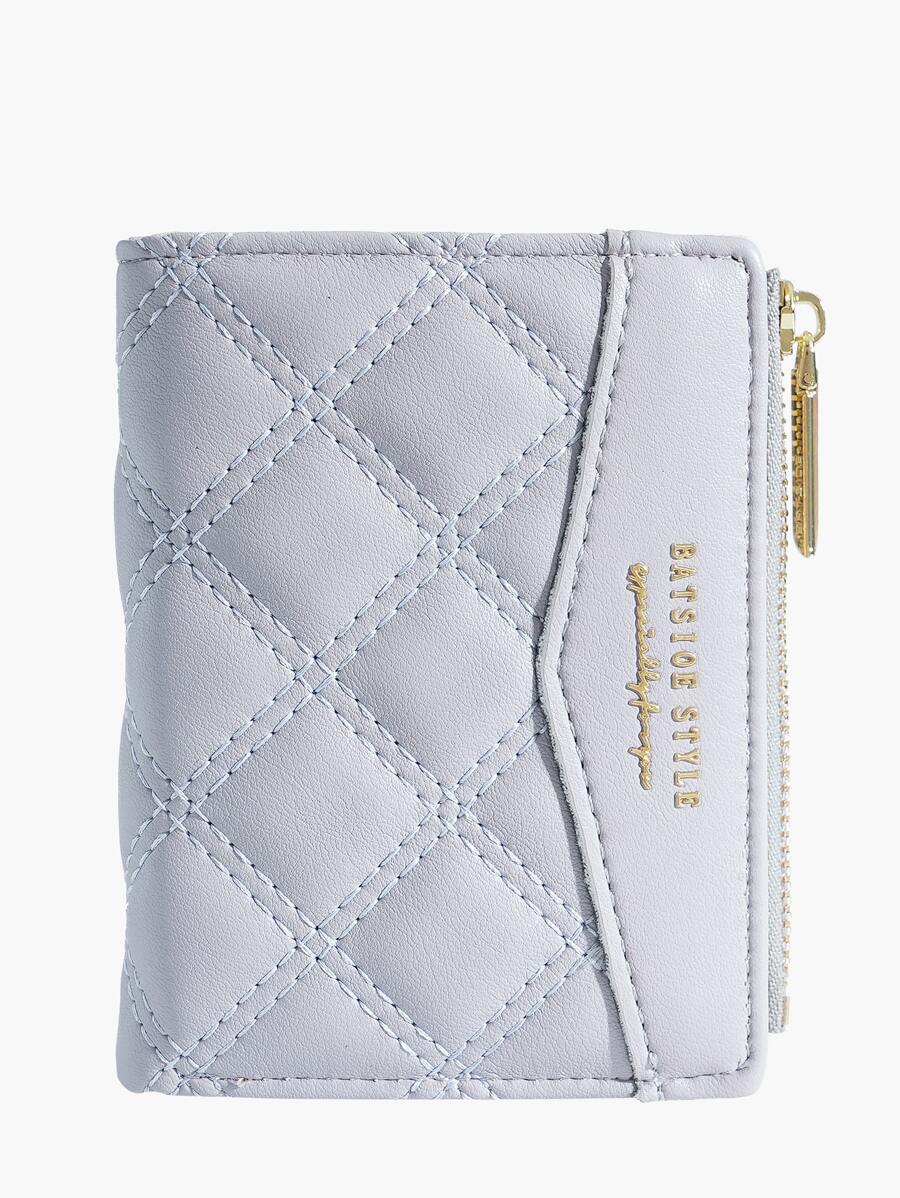 Billetera corta de mujer 2025 con bordado, interfaz de TPU, portaidentificaciones de estudiante, monedero, bolso minimalista - Gris - Ver 1