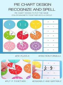 1pc Children's Magnetic Fraction Disk Demonstrator & Magnetic Book Cute Lion Design Multi-functional Learning Book For Children's Understanding Fractions And Basic Addition / Subtraction Operation Preschool Educational Toy - Multicolor - View 3