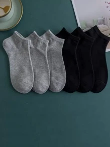 6pairs/set Fashionable Black & Gray Boat Socks - Multicolor - View 2
