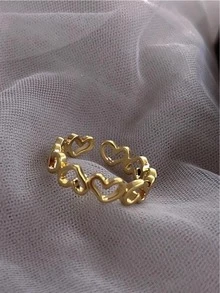 Anel De Prata Esterlina, 1 Peça, Anel Simples E Versátil Em Forma De Coração Vazado Para Mulheres, Presente Ideal Para Namorada Ou Melhor Amiga, Anel De Uso Diário - Dourado - Visão 4