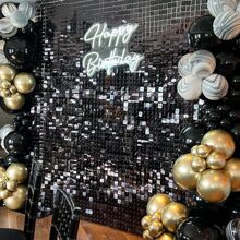 Fondo De Pared Con Brillo Negro, 24 Piezas, Paneles De Decoración De Fondo De Lentejuelas Negras, Fondos De Fotos Para Cumpleaños, Aniversario, Boda, Compromiso, Decoración - negro - Ver 6