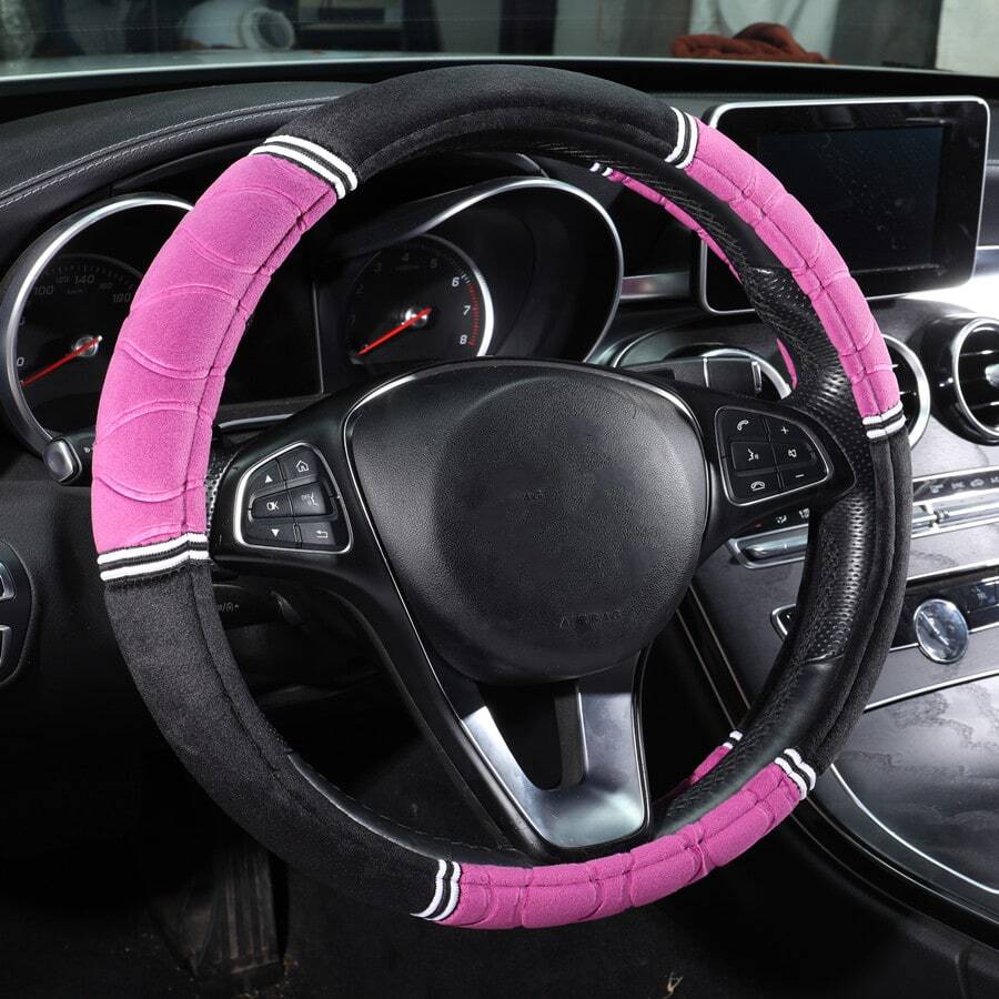 Plush Fluffy Car Steering Wheel Cover In Pink - Pink - View 1