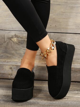 Women's Thick Sole Flat Shoes, Fashionable And Concise, Black Color