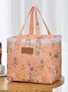 件印花保溫午餐袋附冰袋，適合戶外野餐和上班族、學生或聚會人士 - 粉色 - 查看 1