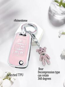 Fashion Cute Pink Rotating Teddy Bear Keychain + Anti-fall Pink Car Key Cover + Key Case For Buick Regal Gl8es Old 5 Key 12/13/14/15 For Men Gl6 Regal Car Key Cover - Pink - View 8