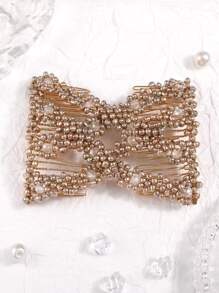 1 Phụ Nữ Ngọc Trai Giả & Nút Thắt Trang Trí Lược Chải Tóc Thanh Lịch Để Trang Trí Tóc - Rượu sâm banh - Xem 5