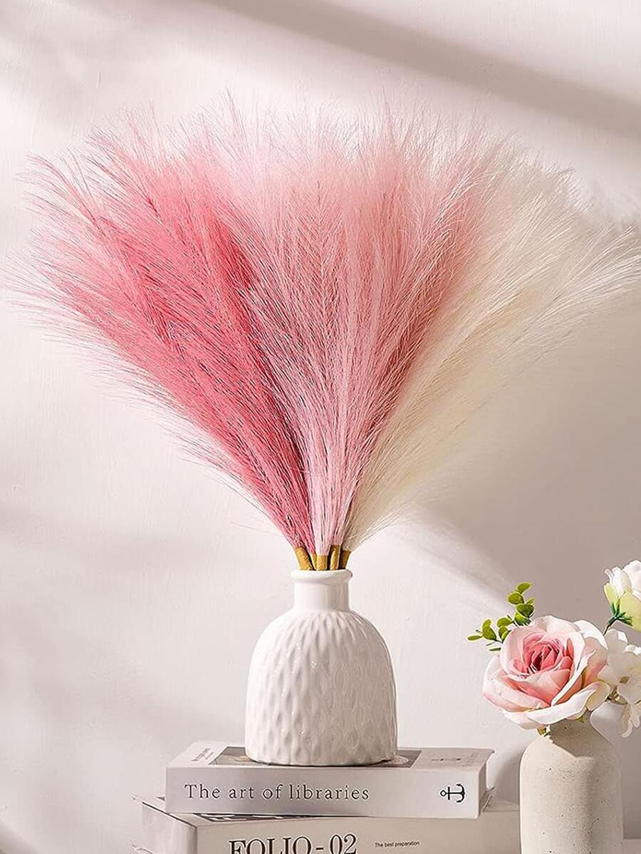 9pcs Artificial Pampas Grass Valentine'S Day Decoration, Pink, White