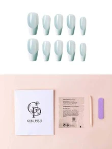 GIRL PLUS Girlplus『薄荷白點心』太空藍色兩色漸變法式果凍光澤假指甲,10入裝,適用於女性日常佩戴 - 彩色 - 查看 4