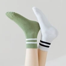 5pairs Women's Socks, Collegiate Style  Striped Short Socks, Multicolor - Multicolor - View 5