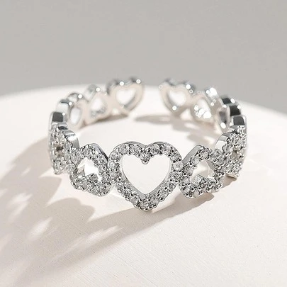 1pc Delicate Crystal Heart Ring, Copper Jewelry Suitable For Party And Daily Wear