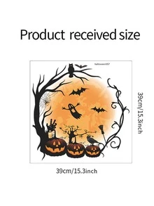 1入組萬聖節裝飾貼紙,圓形樹枝和有趣的南瓜牆貼紙,適用於家居背景窗戶diy - 彩色 - 查看 4
