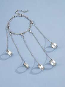 1入組ins風格龐克合金雙環和手鐲二合一,五手指連接手環適合女士,日常穿著或者派對 - 銀色 - 查看 3