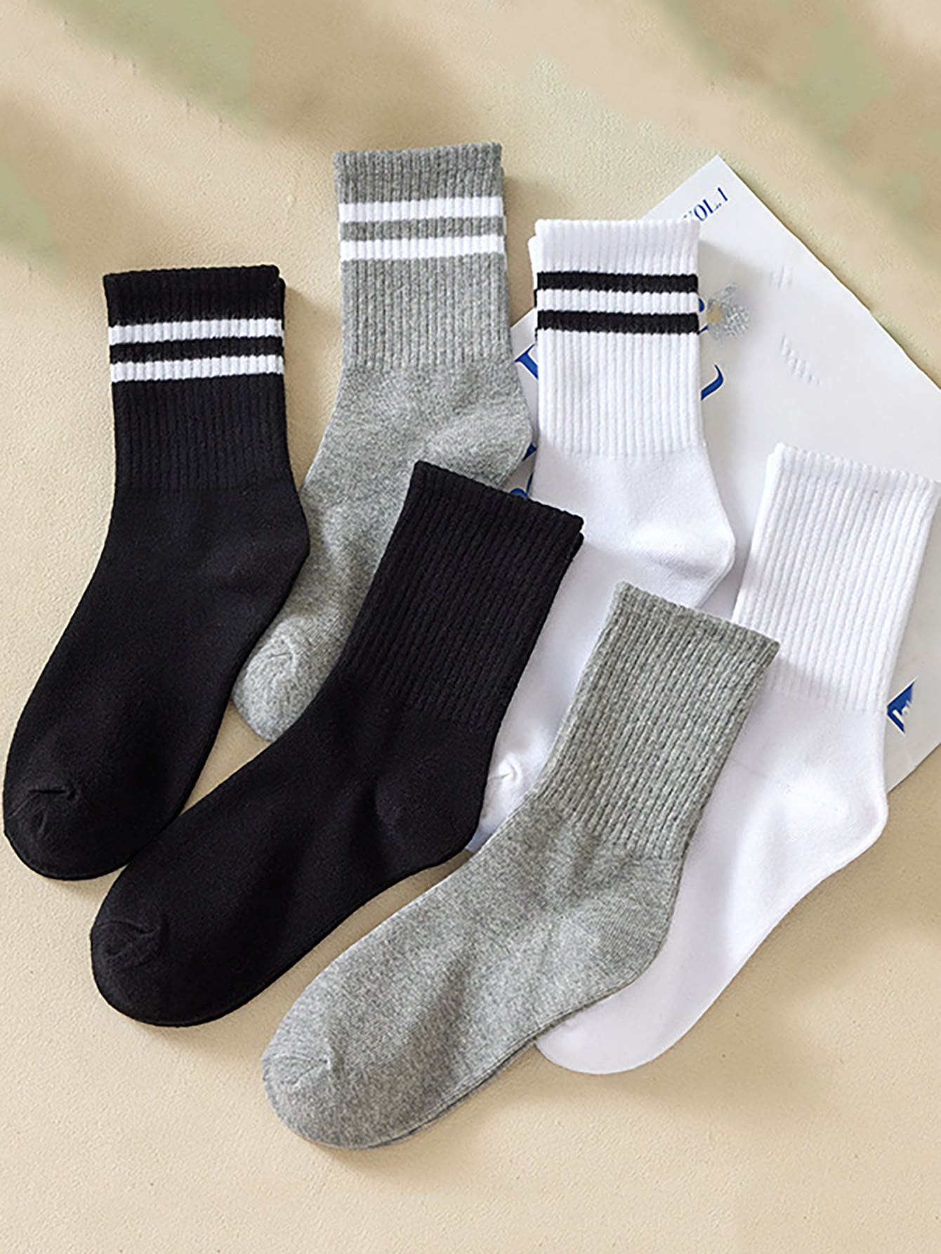 6 Pares De Meias De Joelho Esportivas E Versáteis Para Mulheres, Estilo Simples, Adequadas Para O Uso Diário - Preto e Branco - Ver 1