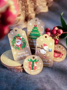 100 cái/gói Thẻ quà tặng giấy Giáng sinh, Thẻ giấy Giáng sinh đục lỗ sẵn để tự làm tem gói quà Giáng sinh và nhãn Thẻ tên gói - Nhiều màu - Xem 4