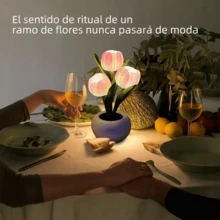lampara de tulipanes, lampara de noche flor lampara tulipanes de luz LED lampara tulipan, lampara de escritorio led tulipan para Sala de Estar, Dormitorio, baño, Regalo para Novia, mamá e Hija - Rosa - Ver 2
