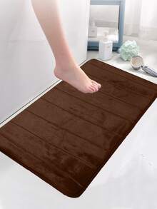 1 件装珊瑚绒条纹压花记忆泡沫地毯，防滑吸水浴室垫，适合家庭和浴室使用 - 棕色 - 查看 7