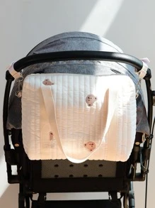刺繡媽媽寶寶嬰兒車掛袋揹包，適用於全年四季。 - 米色 - 查看 1