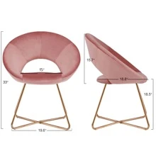 Duhome Modern Accent Velvet Chairs Dining Chairs Single Sofa Comfy Upholstered Arm Chair Living Room Furniture Mid-Century Leisure Lounge Chairs With Golden Metal Frame Legs 1 PCS Pink