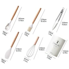 JANKNG 14入組木柄矽膠炊具套裝