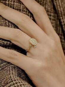 1 Miếng Đơn giản & Cá nhân hóa Phong cách Thanh lịch & Sành điệu S925 Mạ bạc Với 14K Vàng Bầu trời đầy sao Nhẫn Được nhúng Với Hình trái xoan Vật rủ xuống Chỉ mục Nhẫn Bện Tốt Nhẫn Nữ Qủa tặng Đối với Mặc hàng ngày - Vàng - Xem 3