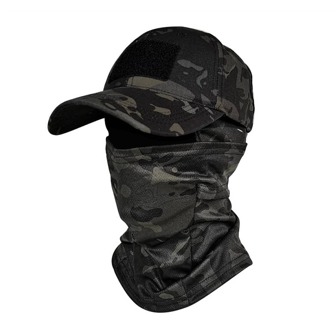 2pcs/set Unisex Night Camo Multicolor Outfit With Sunscreen Breathable Full Protection Baseball Cap, Bandana, Face Mask, Suitable For Sport, Fishing, Cycling, Hiking, Camping, Rock Climbing, Hunting And Shooting Range Use